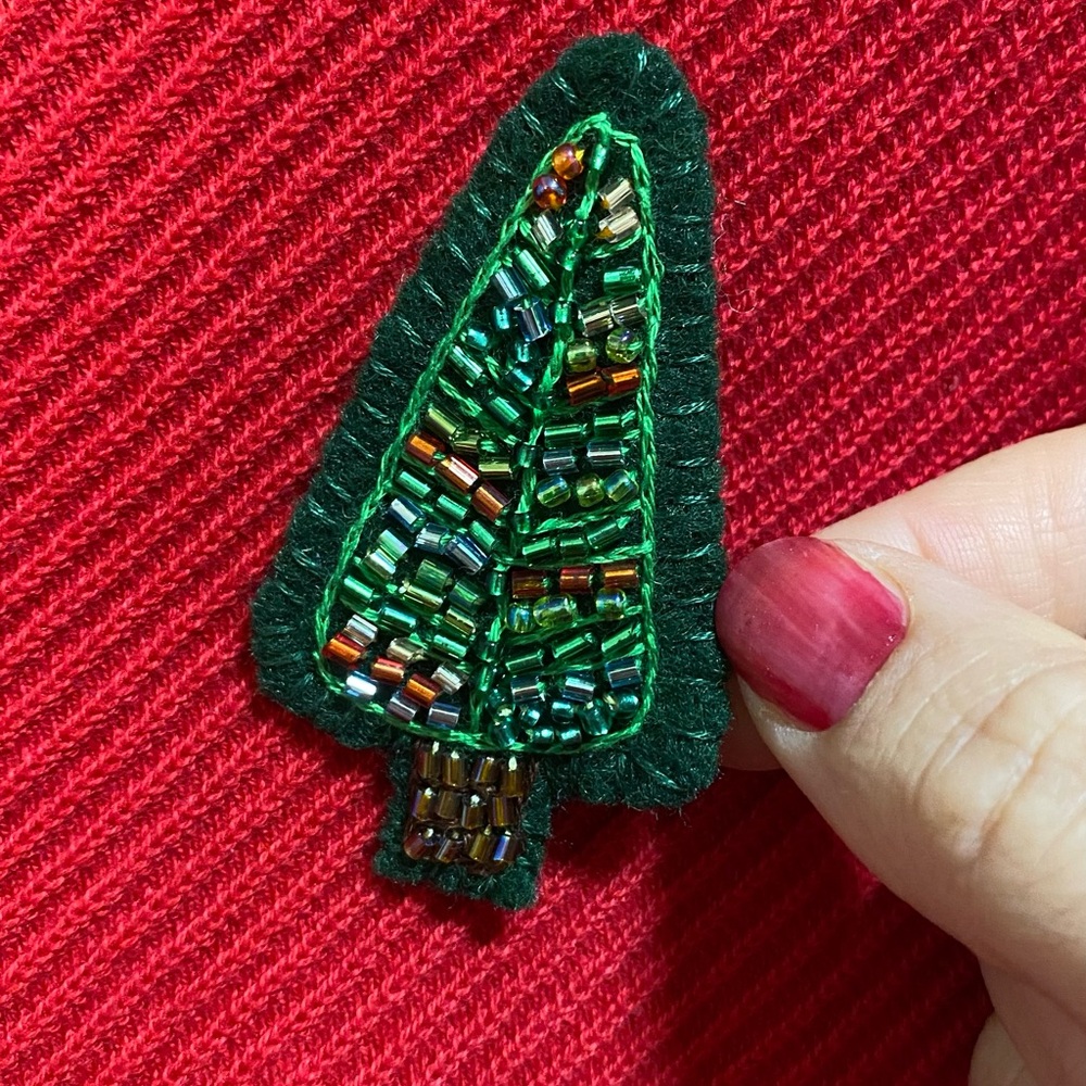 Beaded Green Tree Brooch